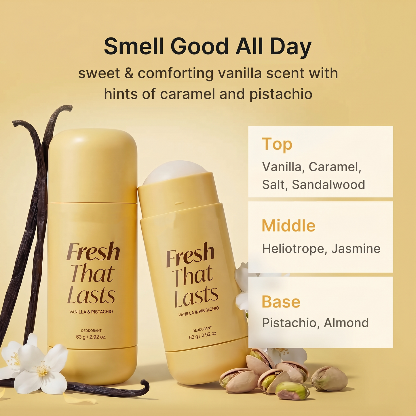 Vanilla Pistachio Aluminum Free Deodorant | 24H Odor Control + Dark Underarm Brightening for Sensitive Underarms