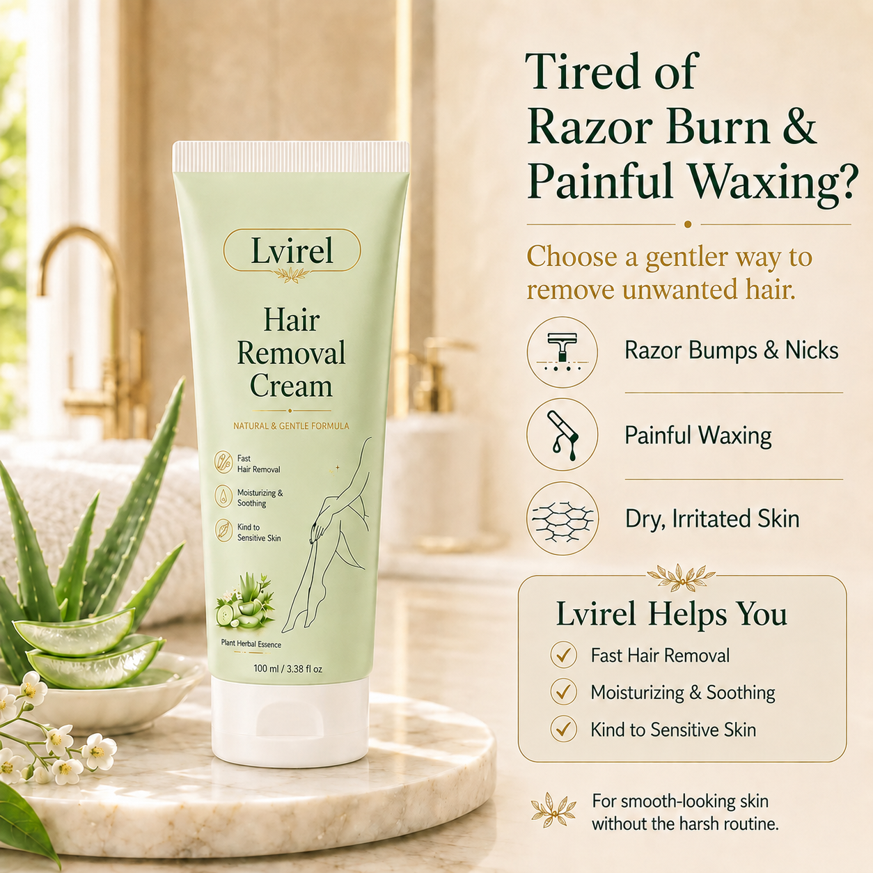 Lvirel™ Natural Gentle Hair Removal Cream | For Women & Men, Sensitive Skin