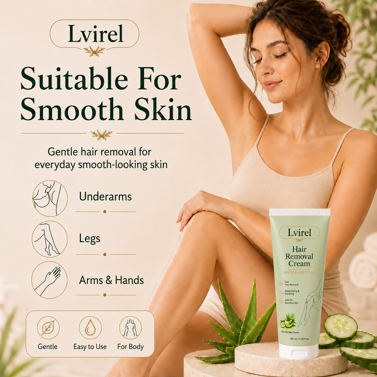 Lvirel™ Natural Gentle Hair Removal Cream | For Women & Men, Sensitive Skin