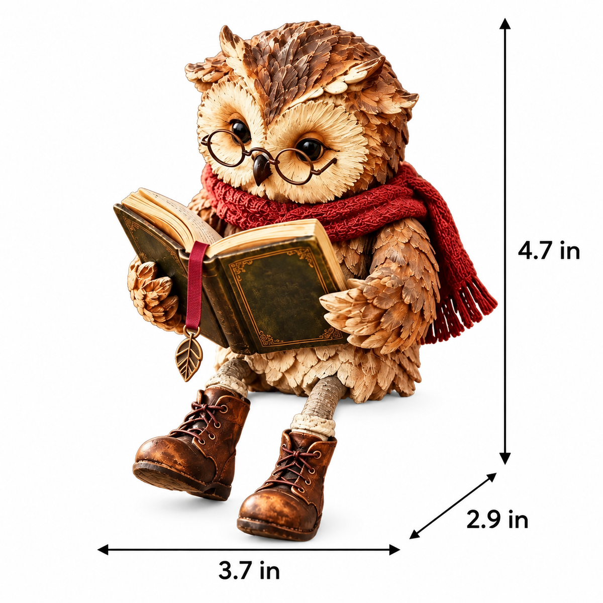 Reading Owl Figurine with Glasses, Scarf and Book – Decorative Shelf Ornament