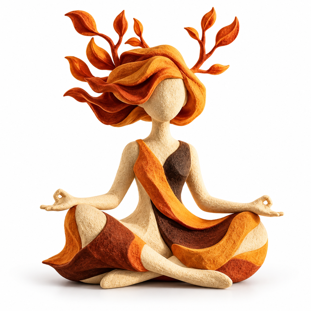Autumn Meditation Woman Figurine – Leaf Hair Yoga Sculpture for Home Decor