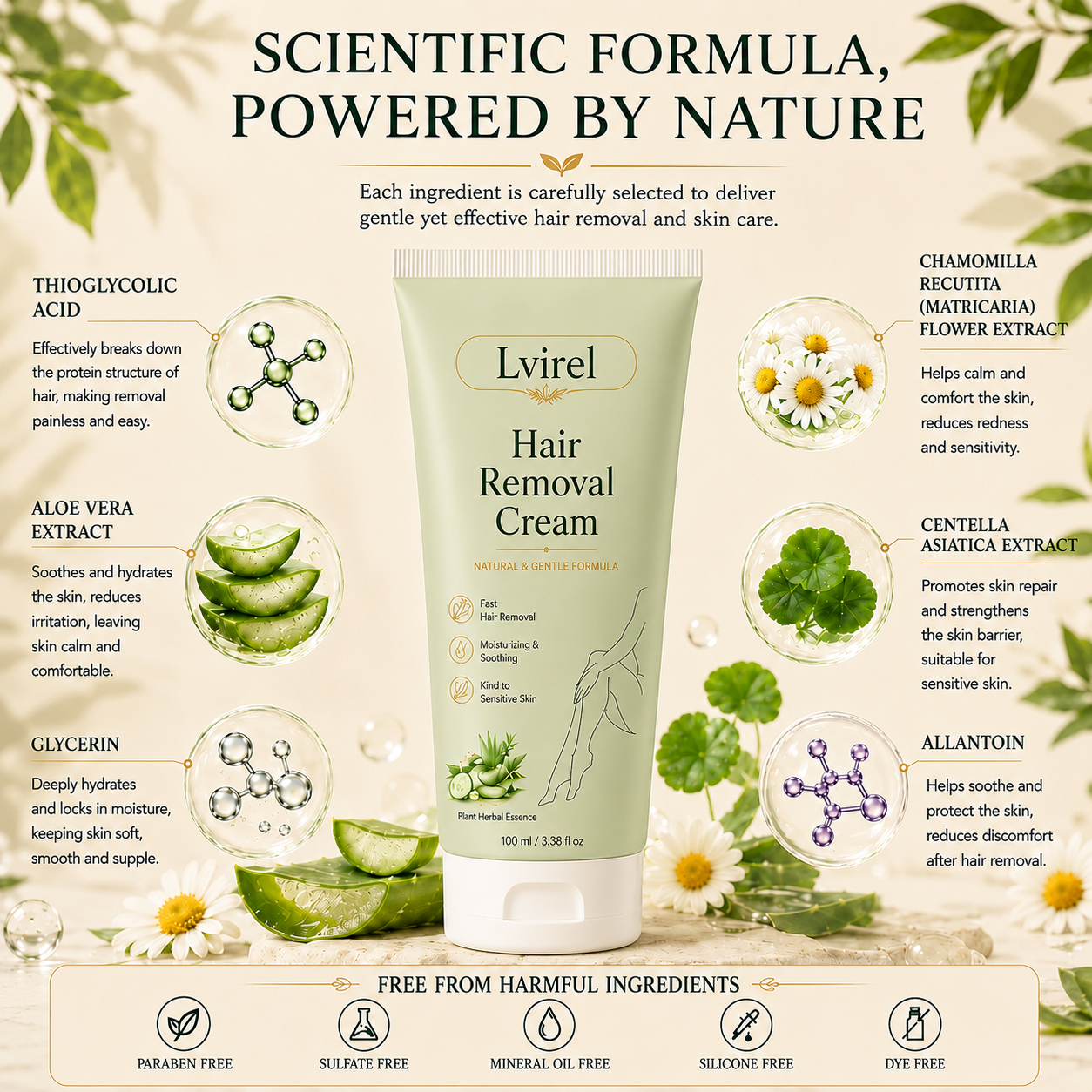 Lvirel™ Natural Gentle Hair Removal Cream | For Women & Men, Sensitive Skin