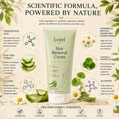 Lvirel™ Natural Gentle Hair Removal Cream | For Women & Men, Sensitive Skin