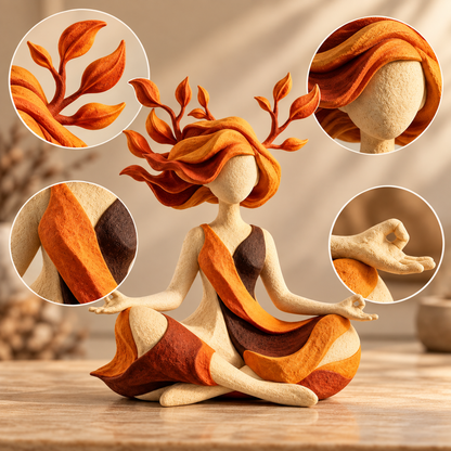 Autumn Meditation Woman Figurine – Leaf Hair Yoga Sculpture for Home Decor