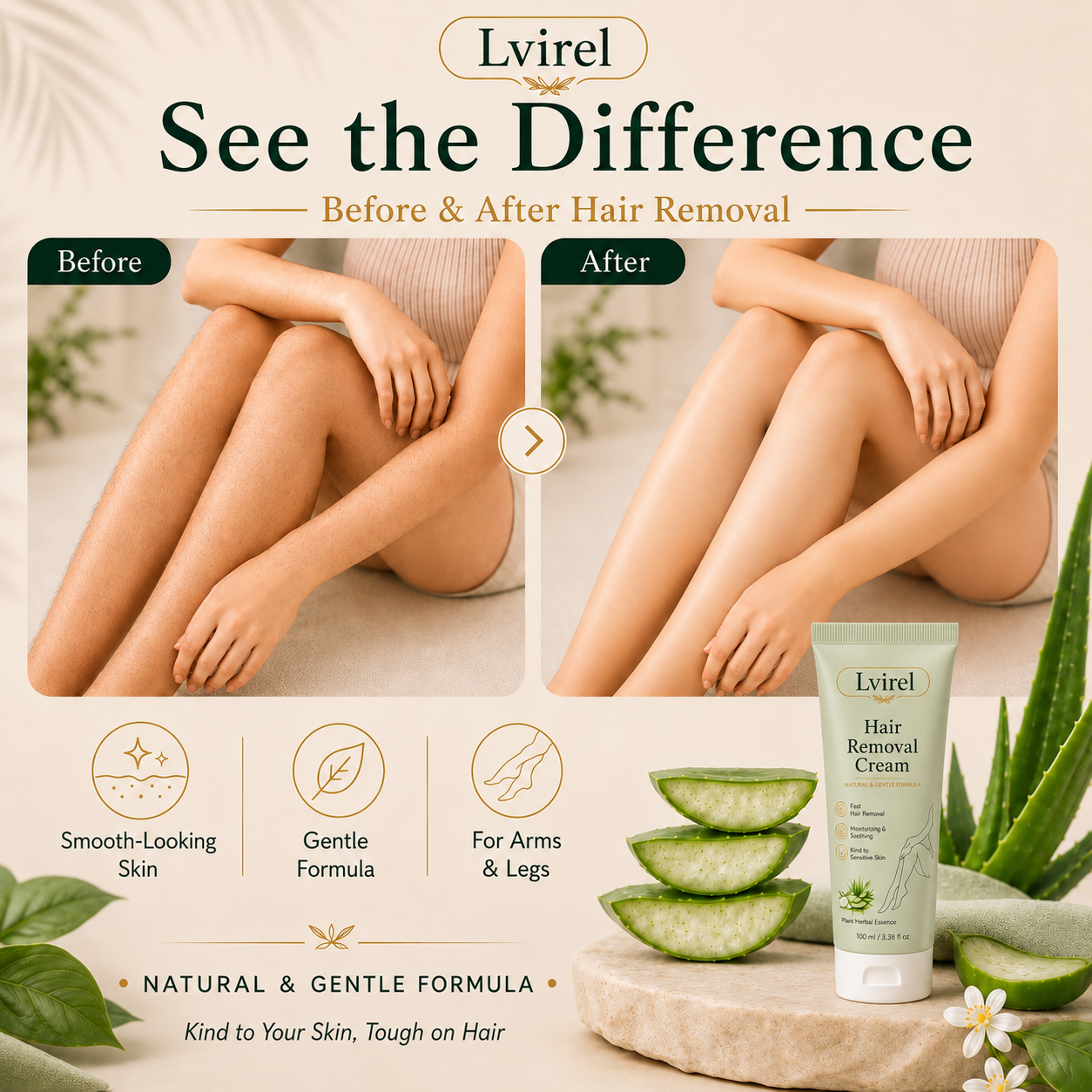 Lvirel™ Natural Gentle Hair Removal Cream | For Women & Men, Sensitive Skin