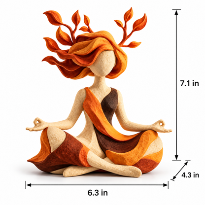 Autumn Meditation Woman Figurine – Leaf Hair Yoga Sculpture for Home Decor